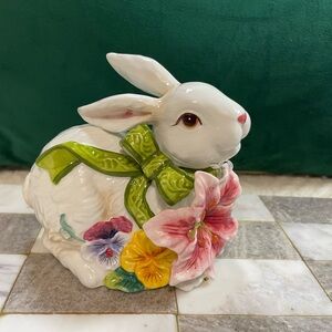 Ceramic Bunny with Floral Accents corner ruby Easter decor